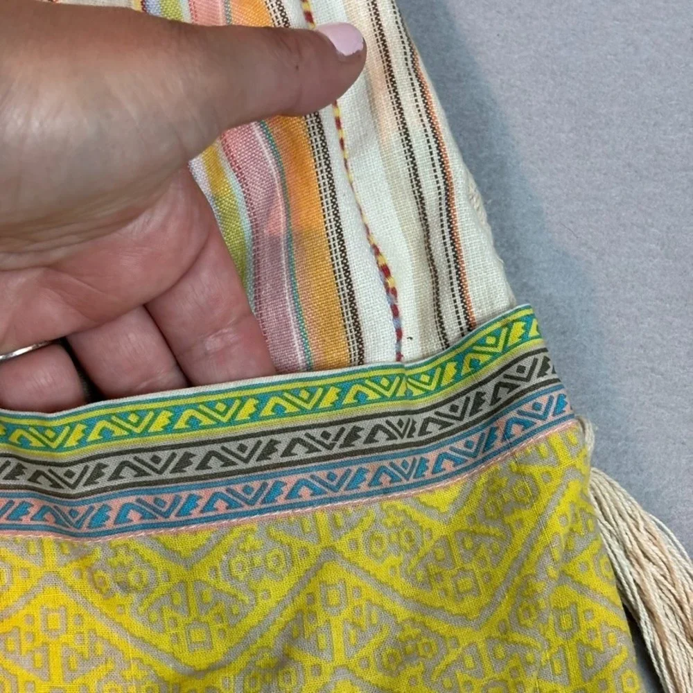 Billa Bong Y2K Boho Peasant‎ Hippie Fringe Colorful Beach Handbag Striped Floral
